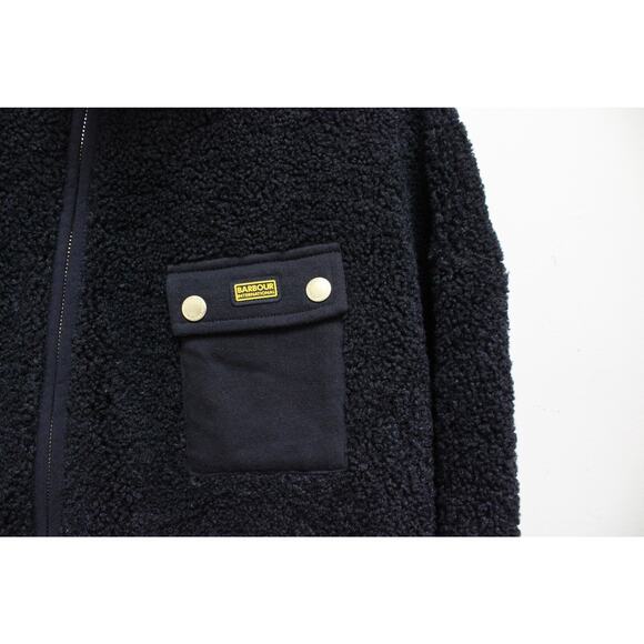 Barbour International Black Monaco Overlayer Fleece Teddy Jacket Size 14 - Picture 3 of 5